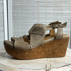 Coclico Melania wedge platform cork leather sling back taupe sandals